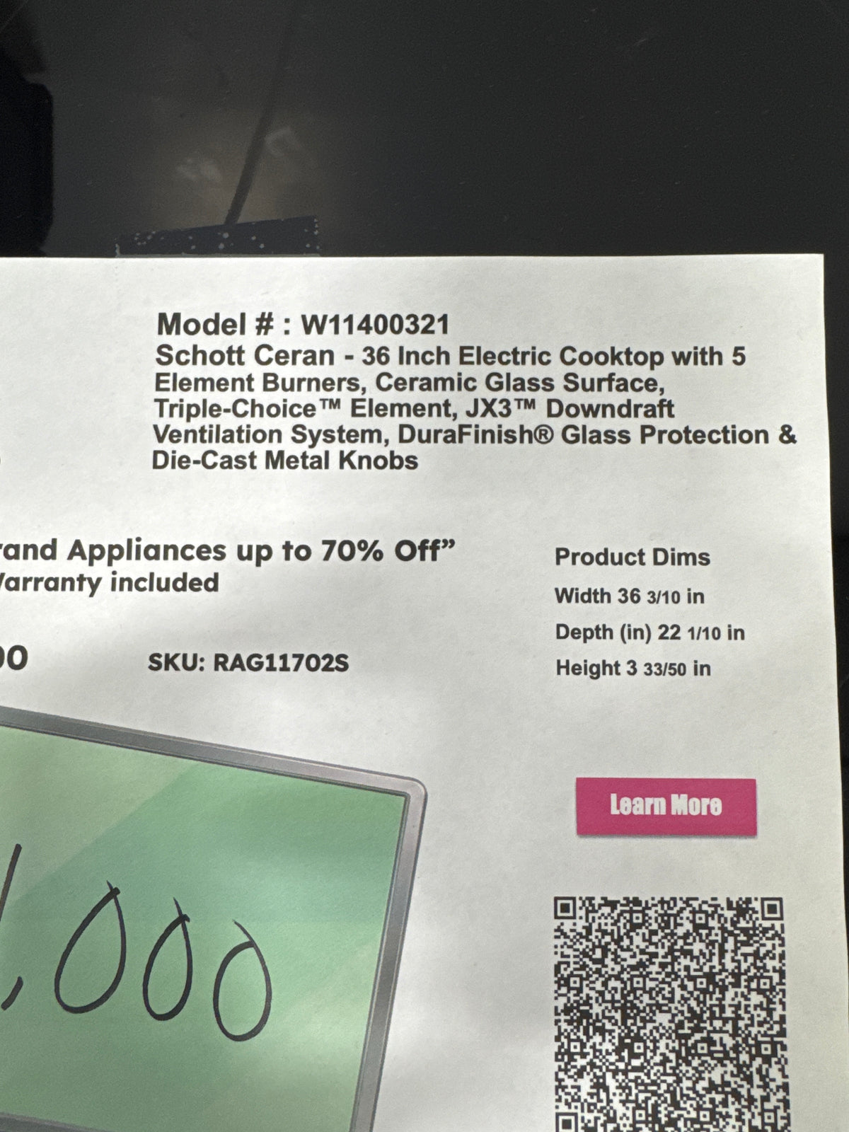 W11400321 - Electric cook top