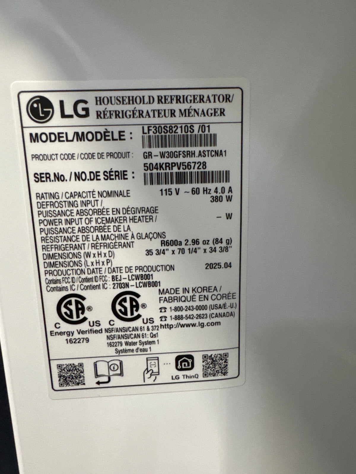 LF30S8210S - Refrigerator